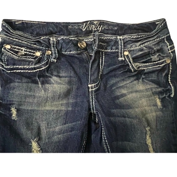 Vanity women’s distressed jeans. Size 28/33L jeweled buttons on back - Picture 3 of 5